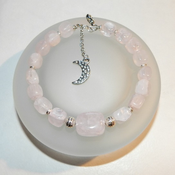 NatureLoversJewelry Jewelry - Heart Candy! Rose Quartz Bracelet w. Pave Moon